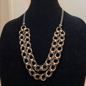 Fossil Gold and Black Leather Chain Link Necklace